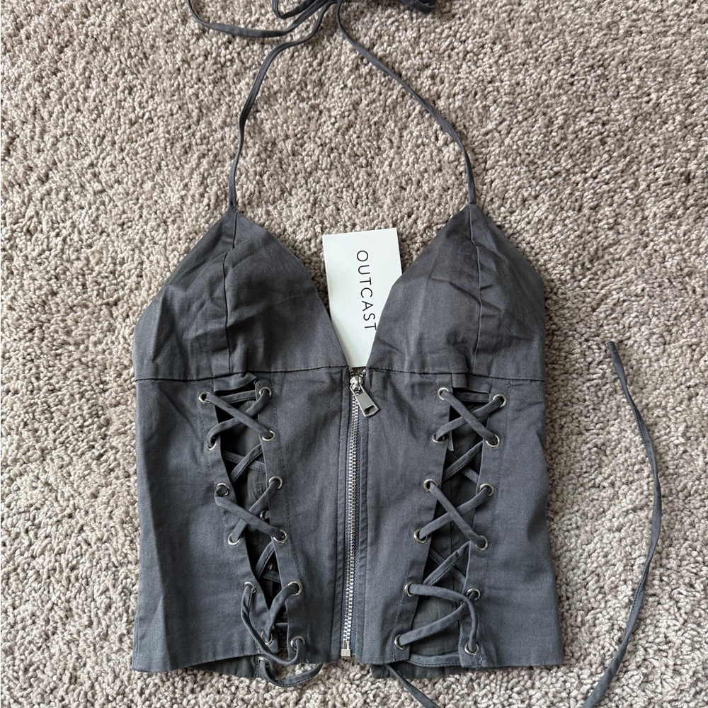 Outcast Delani Crop Top Gray Lace-Up